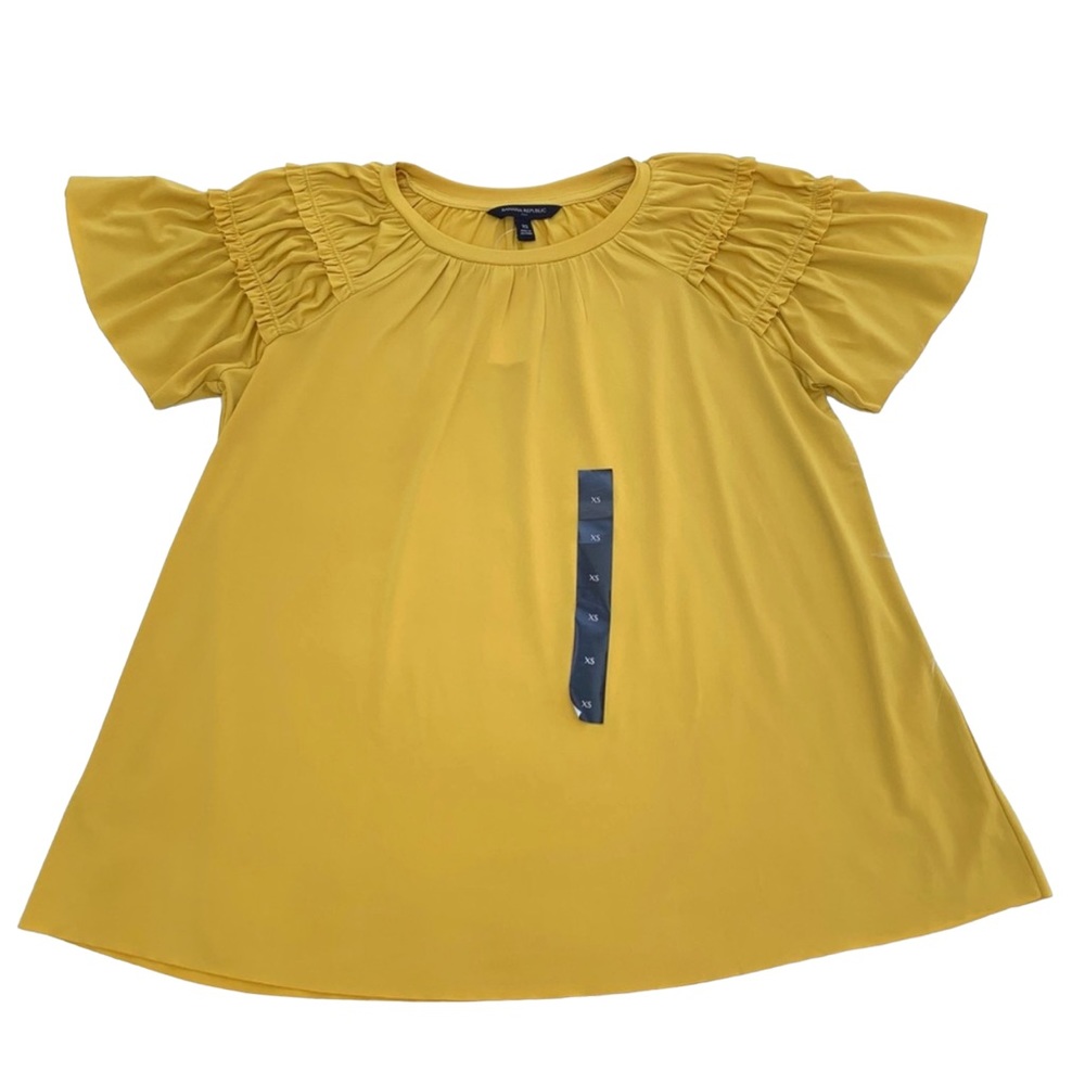 NWT Banana Republic Women’s Mustard Yellow Ruffle Sleeve Top Size XS